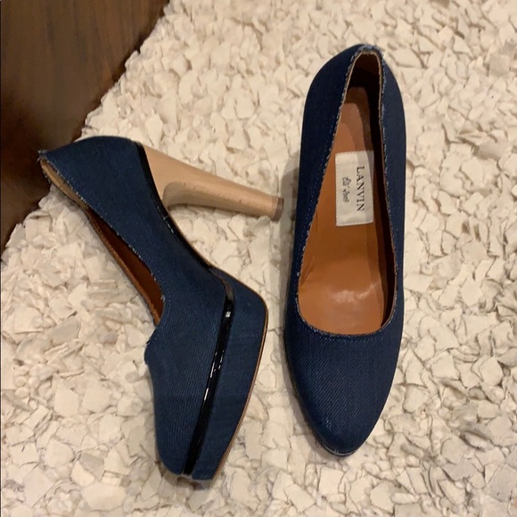 Lanvin Denim Pump wooden heel with platform - Picture 2 of 6
